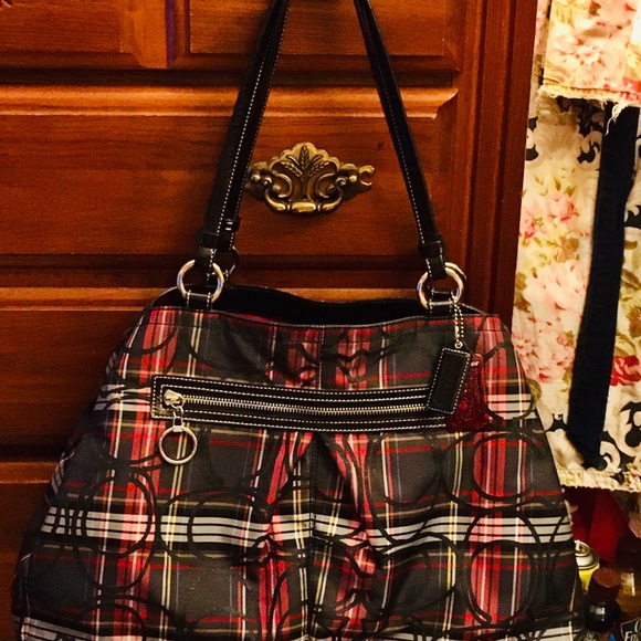 Coach Poppy Tartan Plaid Tote Bag with Matching Accordion Zip Wallet - Picture 3 of 15